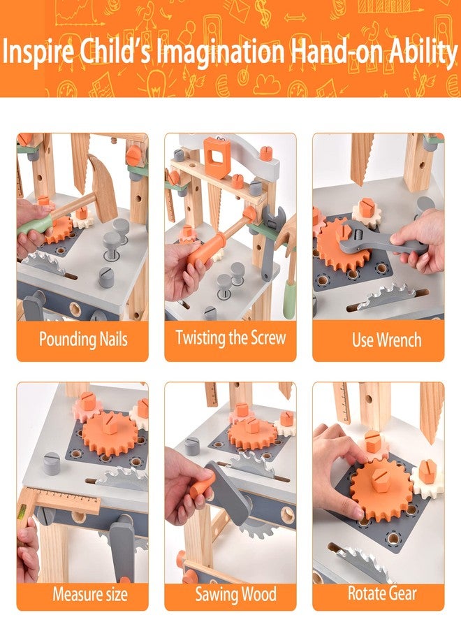 varbertos Wooden Tool Bench for Kids Toddlers, Pretend Play Workbench Set Workshop Workbench Construction Toys Gift for 1 2 3 4 5 Years Old Girls & Boys - Image 3